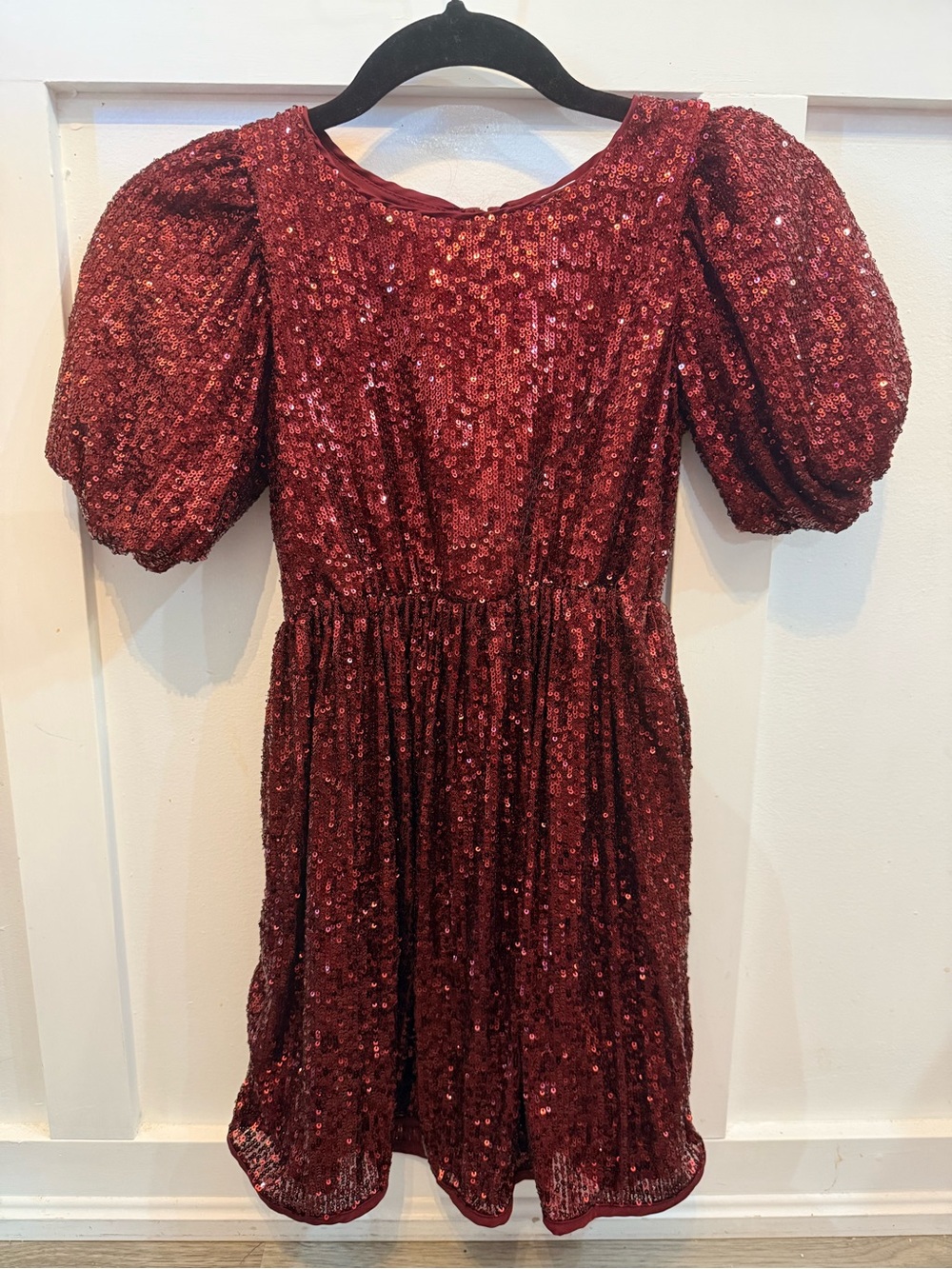 🌿2/$25 • H&M Girls' Sequin Puff-Sleeve Party Dress - Burgundy